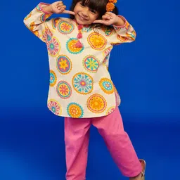 Somersault Girls Ethnic Motifs Printed Pure Cotton Kurta With Trouser-image-86