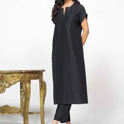 Sangria Blcak Extended Sleeves A Line Kurta With Trouser-picture-45