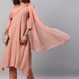 STREET 9 Women Peach-Coloured Pure Cotton Kurta with Trousers & With Dupatta-picture-5