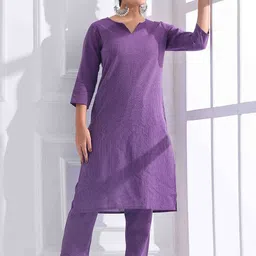 Anouk Women Striped Regular Kantha Work Pure Cotton Kurta with Trousers-25