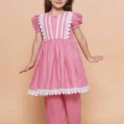 Modish Couture Girls Yoke Design Regular Thread Work A-Line Kurta with Trousers-image-6