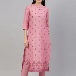 Marcia Women Pink Floral Printed Pure Cotton Kurta with Trousers-image-64