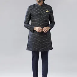 KISAH Men Ethnic Motifs Woven Design Pure Cotton Sherwani With Trouser-58
