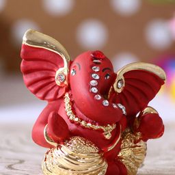 eCraftIndia Red & Gold Toned Handcrafted Mini Kaan Lord Ganesha Showpiece-24