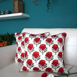 TARA- Sparkling Homes White & Red 2 Pieces Floral Embroidered Square Cushion Covers-image-91