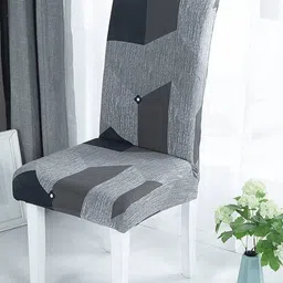 HOUSE OF QUIRK Set Of 4 Grey Printed Removable Chair Covers-41