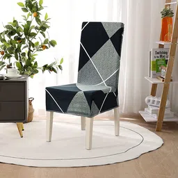 HOUSE OF QUIRK Navy Blue and Grey Set Of 4 Printed Removable Chair Covers-19