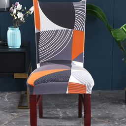 HOUSE OF QUIRK Set Of 6 Grey Printed Stretch Removable Chair Covers-14