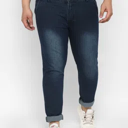 Urbano Plus Men Dark Blue Regular Fit Washed Light Fade Stretchable Jeans-image-44