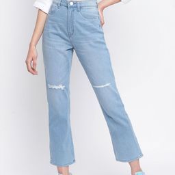 TALES & STORIES Women Blue Mildly Distressed Light Fade Stretchable Jeans-image-52