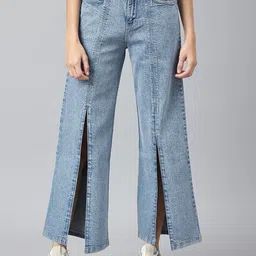 Xpose Women Blue Comfort Wide Leg High-Rise  Front Slit Stretchable Jeans-image-95