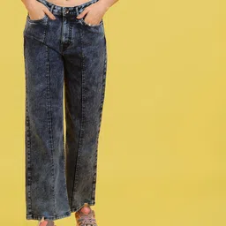 Flying Machine Women Blue Wide Leg Heavy Fade Acid Wash Stretchable Jeans-image-47