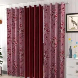 aadi traders Wine Polyester Floral and Solid 5ft Semisheer Eyelet Window Curtains (3Pcs)-picture-17