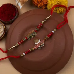 StileAdda Set Of 2 Beaded Thread Rakhis With Roli & Chawal With Chandan And Mishri-image-52
