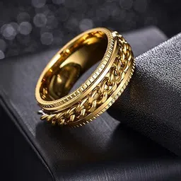 MEENAZ Men Stainless Steel Gold Plated Chain Ring-56
