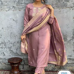 KALINI Floral Embroidered Chanderi Silk Kurta & Trousers With Dupatta-30