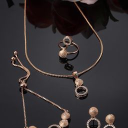 ZENEME Rose Gold-Plated AD-Sudded Jewellery Set-11