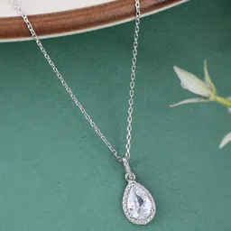 Studio Voylla 925 Sterling Silver American Diamond CZ Pearl Shaped Pendant-image-42