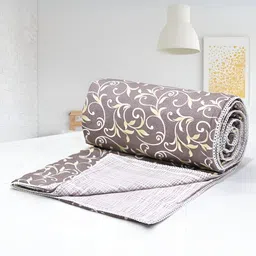 Aurave Iris Brown & White Floral Cotton AC Room 150 GSM Reversible Double Bed Dohar-image-20