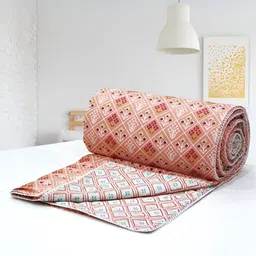 Aurave Iris Designer Peach Geometric Reversible AC Room Cotton 150 GSM Single Bed Dohar-image-83