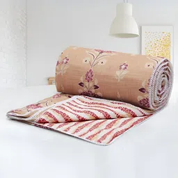 Aurave Iris Designer Peach Floral Reversible Cotton AC Room 150 GSM Single Bed Dohar-image-81