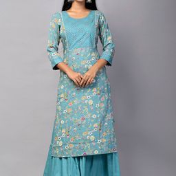 PUKHYA Floral Printed Gotta Patti Detailed Straight Kurta With Sharara-picture-42
