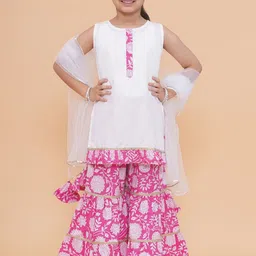 Modish Couture Girls Round Neck Sleeveless Kurta With Sharara And Dupatta-image-54