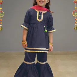A.T.U.N. Girls Empire Gotta Patti Linen A-Line Kurti With Sharara & Dupatta-picture-34