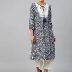 Modern Indian by CHEMISTRY Women Navy Blue Empire Kurti with Sharara & With Dupatta-image-12