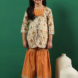 Readiprint Fashions Girls Ethnic Motifs Printed Gotta Patti Pure Cotton Kurta with Sharara-image-60