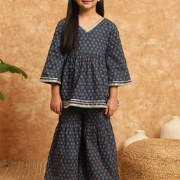 Readiprint Fashions Girls Floral Printed Gotta Patti Pure Cotton A-Line Kurti with Sharara-image-57