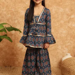 Readiprint Fashions Girls Ethnic Motifs Printed Gotta Patti Pure Cotton Kurti With Sharara-picture-50