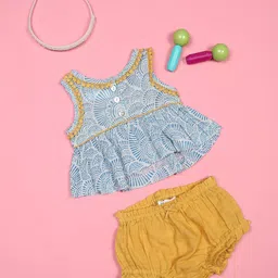 Ka-mee Girls Blue Printed Top with Shorts-picture-37