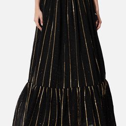 studio rasa Striped Embellished Detailed Flared Maxi Ethnic Skirt With Can-Can-image-3
