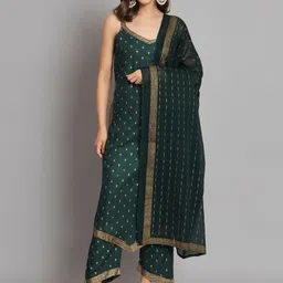 Shedika Ethnic Motifs Printed Sleeveless Straight Kurta With Palazzo & Dupatta-16