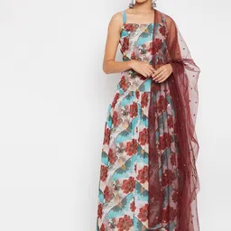 PANIT Blue & Maroon Printed Ready to Wear Lehenga & Blouse With Dupatta-45
