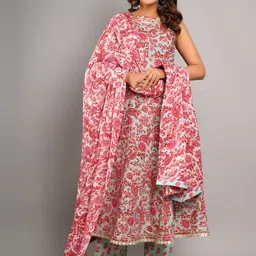 CRAFTED FOR YOU Women Paisley Printed Pure Cotton Anarkali Kurta with Trousers & Dupatta-20