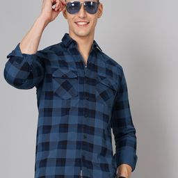 PAUL STREET Buffalo Checked Standard Slim Fit Opaque Cotton Casual Shirt-image-19