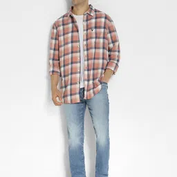 AMERICAN EAGLE OUTFITTERS Tartan Checks Cutaway Collar Slim Fit Cotton Casual Shirt-image-94