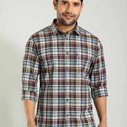 Indian Terrain Chiseled Spread Collar Skinny Fit Tartan Checks Checked Cotton Casual Shirt-image-52