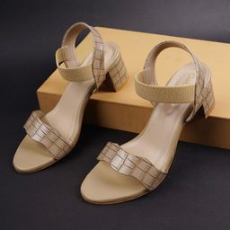 Get Glamr Beige Printed Block Heels-40