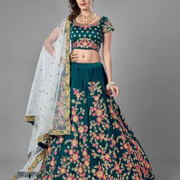 ODETTE Embroidered Semi-Stitched Lehenga & Unstitched Blouse With Dupatta-image-62