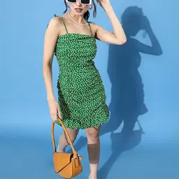 Berrylush Women Gorgeous Green Floral Ruched Dress-picture-40