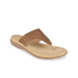 Rocia Women Gold-Toned Embellished T-Strap Flats-picture-14