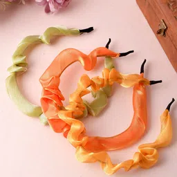 Silvermerc Designs Girls Set of 3 Orange & Gold-Toned Hairband-25