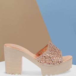Mochi Women Gold-Toned Embellished Heels-image-12