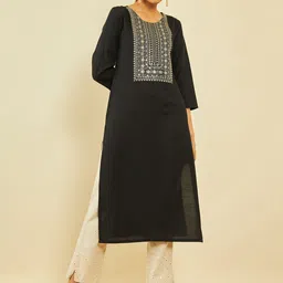 Soch Black Ethnic Motif Embroidered Straight Kurta-picture-36