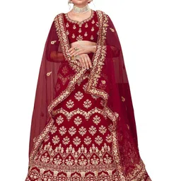 MANVAA Embroidered Beads & Stones Semi-Stitched Lehenga & Unstitched Blouse With Dupatta-picture-22