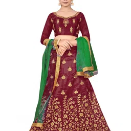 MANVAA Embroidered Beads and Stones Semi-Stitched Lehenga & Unstitched Blouse With Dupatta-image-4