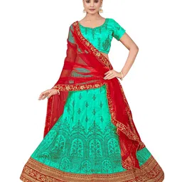 MANVAA Embroidered Beads and Stones Semi-Stitched Lehenga & Unstitched Blouse With Dupatta-picture-8